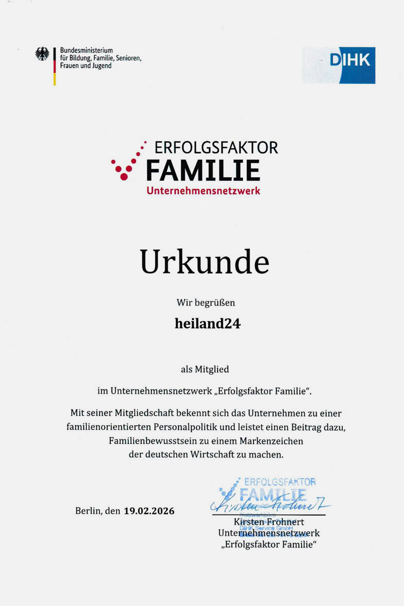 Auszeichnung von Erfolgsfaktor Familie Unternehmensnetzwerk für heiland24